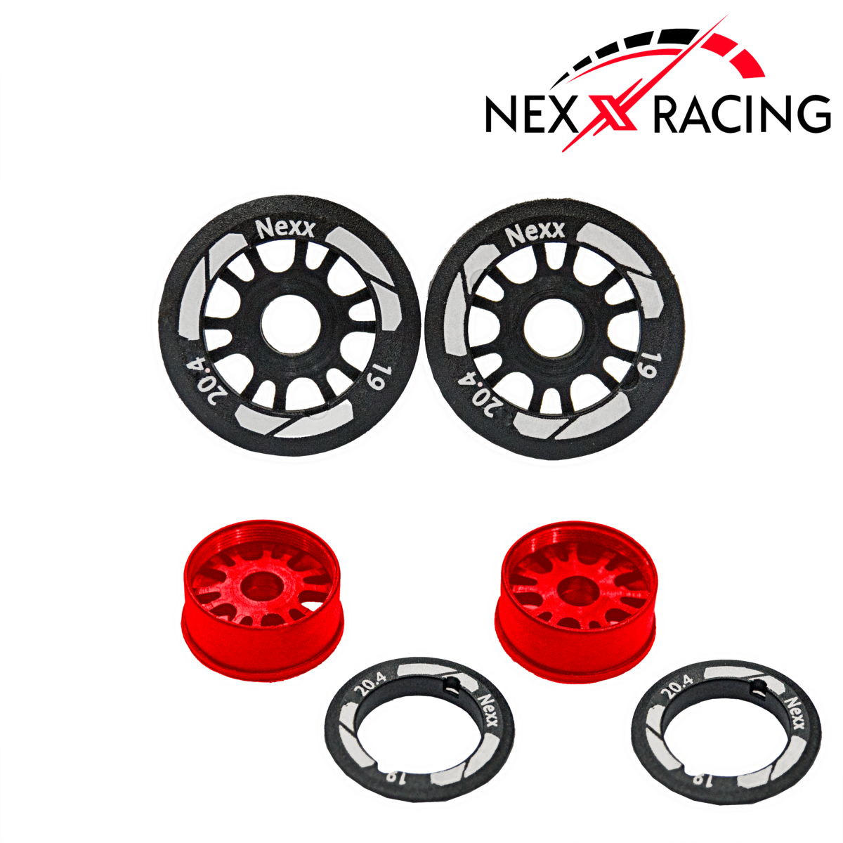 Nexx Racing NXUSA-EVO-F-0.5-19 19mm & F-0-19mm Threaded Carbon-Fiber Reinforced EVO Flanged Front Wheels (2 pcs) for Mini-Z