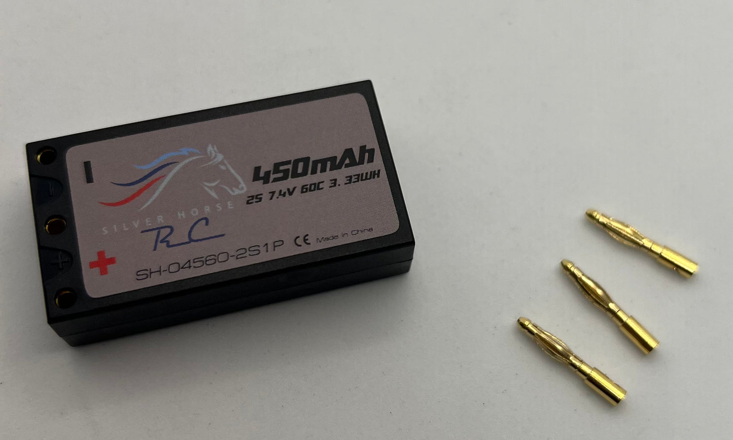 Silver Horse 450 mAh 7.4v 60c Lipo Hardcase 2mm Bullet Racing Battery