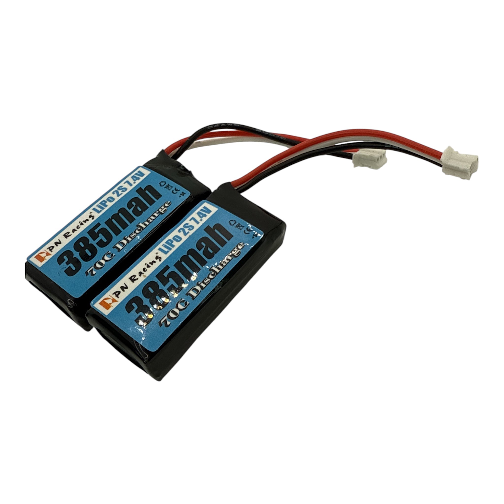 PN Racing 385mAh 2s Lipo JST  Plug,  Pre-owned - cycled and tested good (2 batteries)