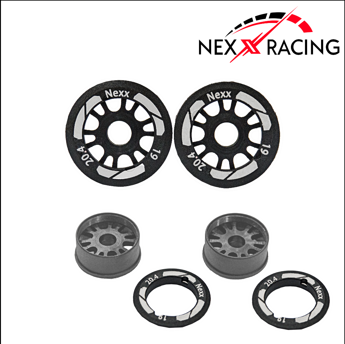 Nexx Racing NXUSA-EVO-F-0.5-19 19mm & F-0-19mm Threaded Carbon-Fiber Reinforced EVO Flanged Front Wheels (2 pcs) for Mini-Z