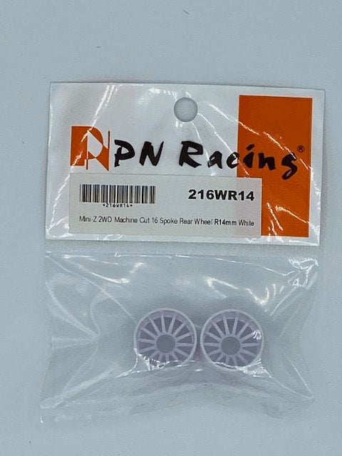 PN Racing Mini-Z 2WD Machine Cut 16 Spoke Rear Wheel R14mm White